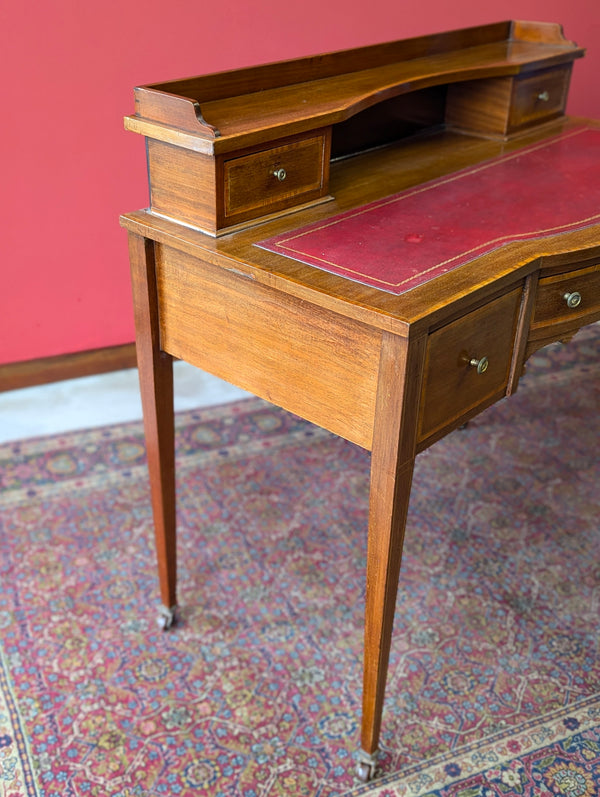 Antique Edwardian Mahogany Red Leather Writing Table Desk