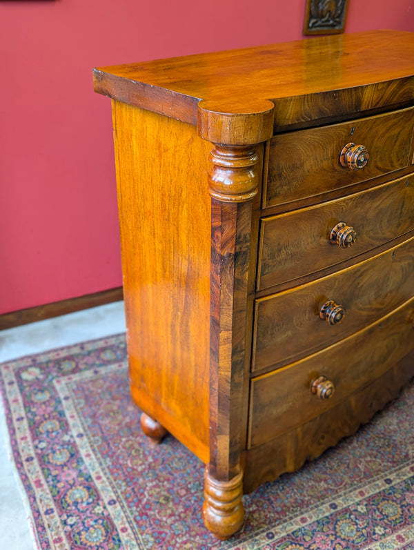 Antique Victorian Flame Mahogany Scotch Chest of Drawers