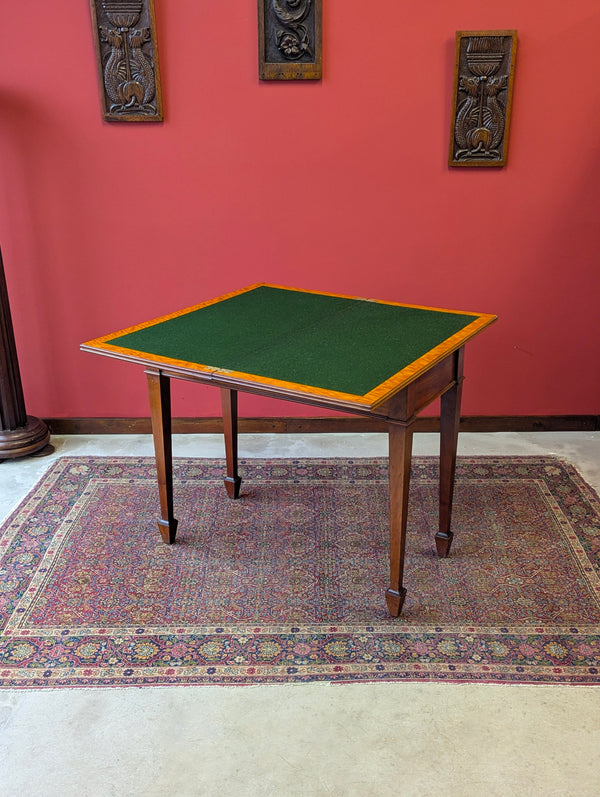 Antique Victorian Mahogany & Satinwood Fold Over Card Table