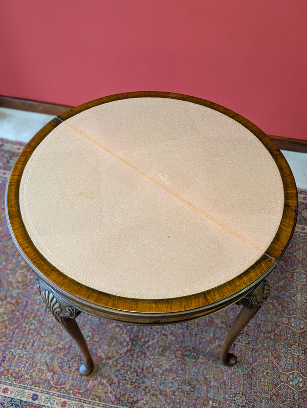 1930’s Burr Walnut Fold Over Demilune Card Table