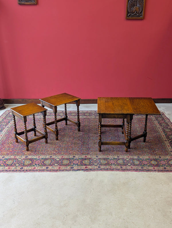 Antique Early 20th Century Oak Bobbin Nest of Tables