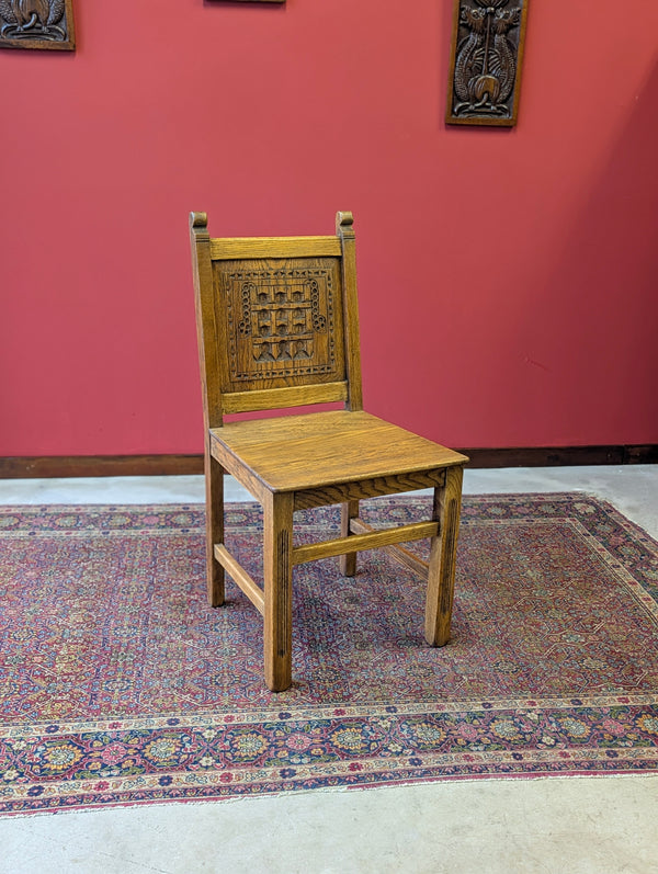 1930’s Oak Carved Portcullis / Westminster Side Chair