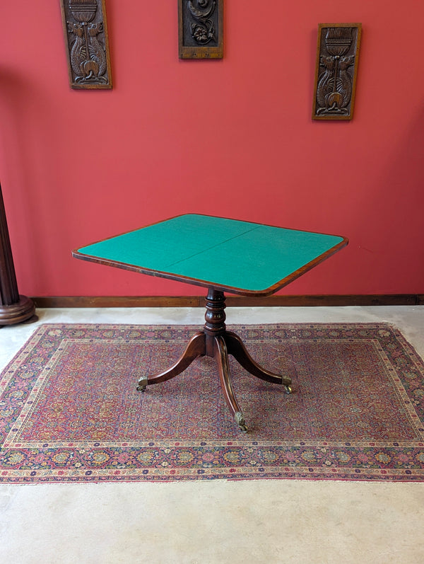 Antique 19th Century Mahogany Fold Over Pedestal Card Table