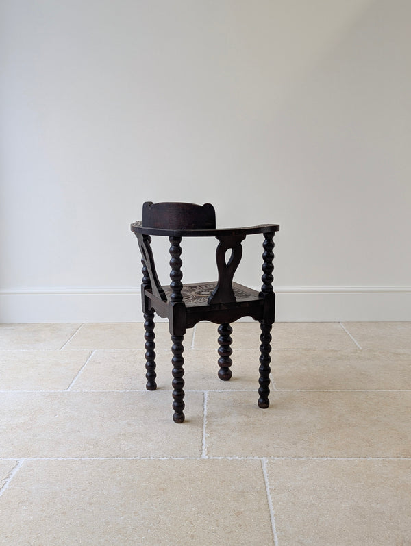 Antique Victorian Carved Oak Bobbin Corner Chair c.1890