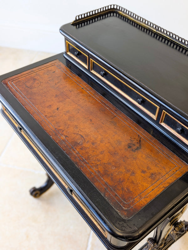 Antique Victorian Ebonised Bonheur du Jour Writing Table c.1870
