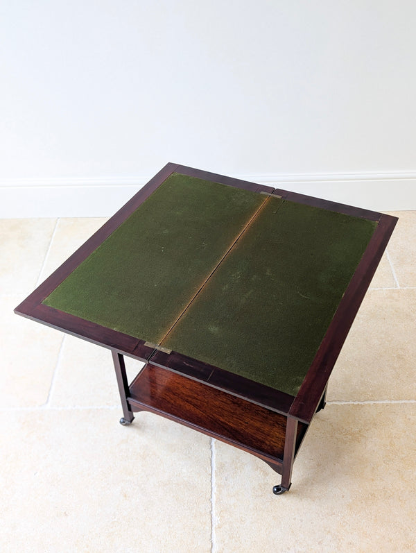 Antique Mahogany Folding Card Table with Bookshelf Base c.1920