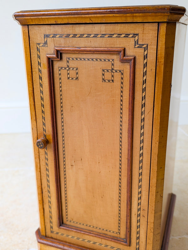 Antique Aesthetic Movement Satin Birch and Walnut Bedside Cabinet c.1890