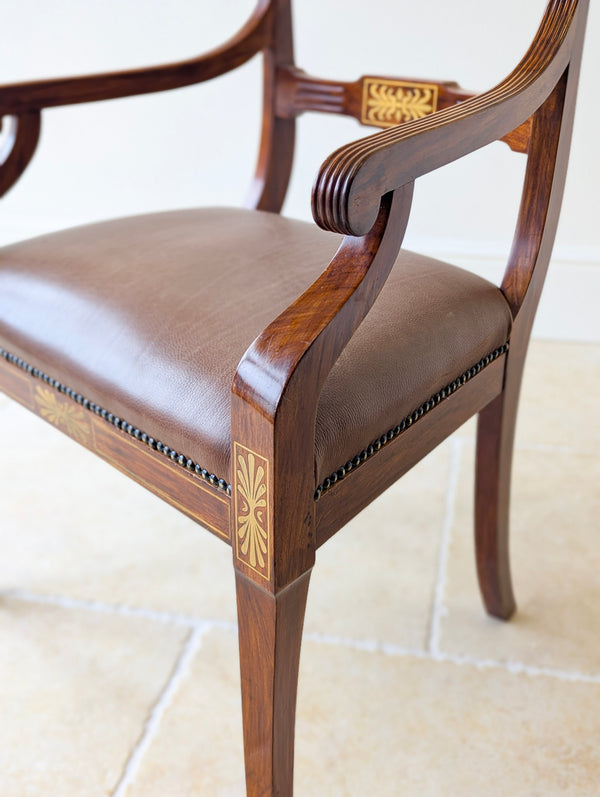 Antique Edwardian Rosewood & Brass Inlaid Desk Chair c.1910