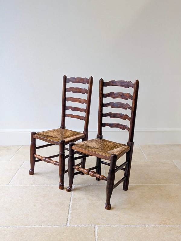 Set of Four Antique Georgian Oak Ladderback Dining Chairs c.1800