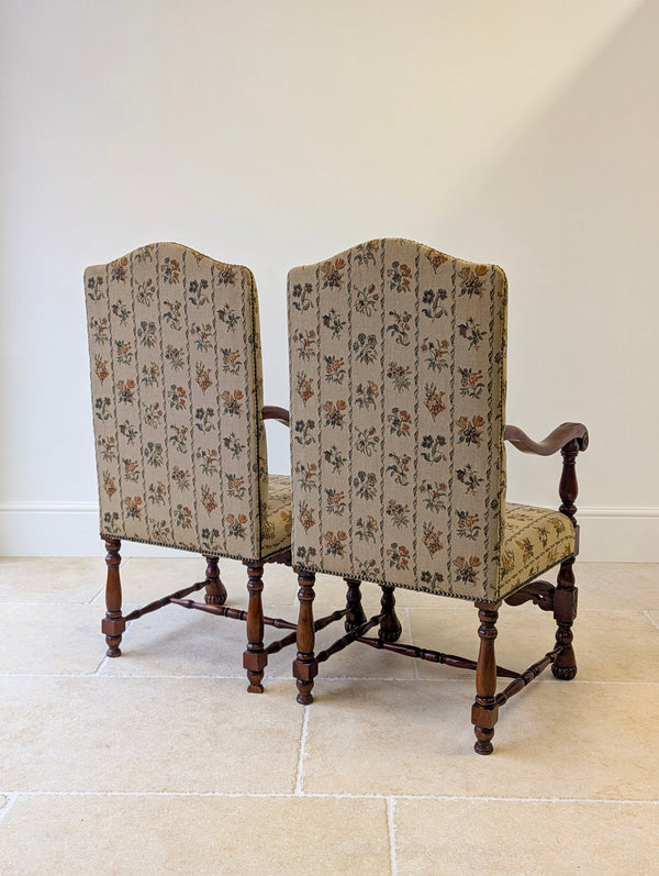 Pair of Antique Late Victorian Walnut Armchairs c.1890