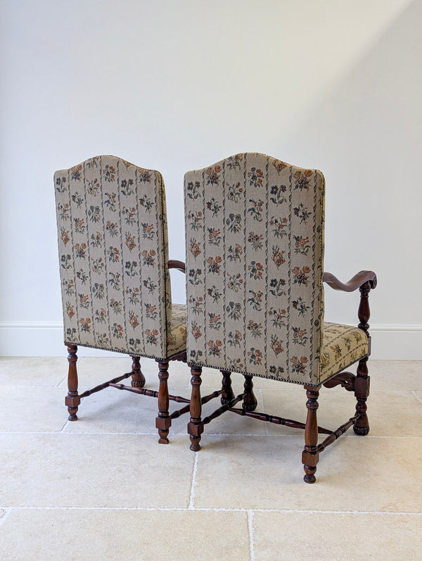 Pair of Antique Victorian Walnut Open Armchairs c.1890