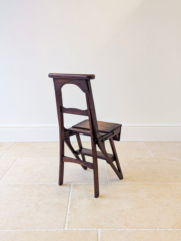 Antique Victorian Oak Arts and Crafts Metamorphic Library Chair / Steps c.1895