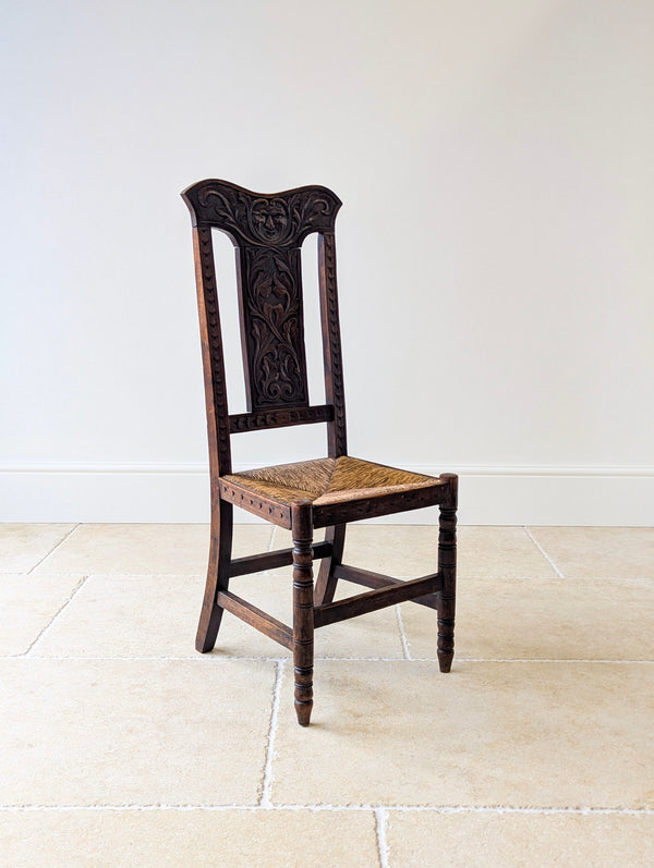 Antique Victorian Carved Oak Green Man Side Chair c.1890