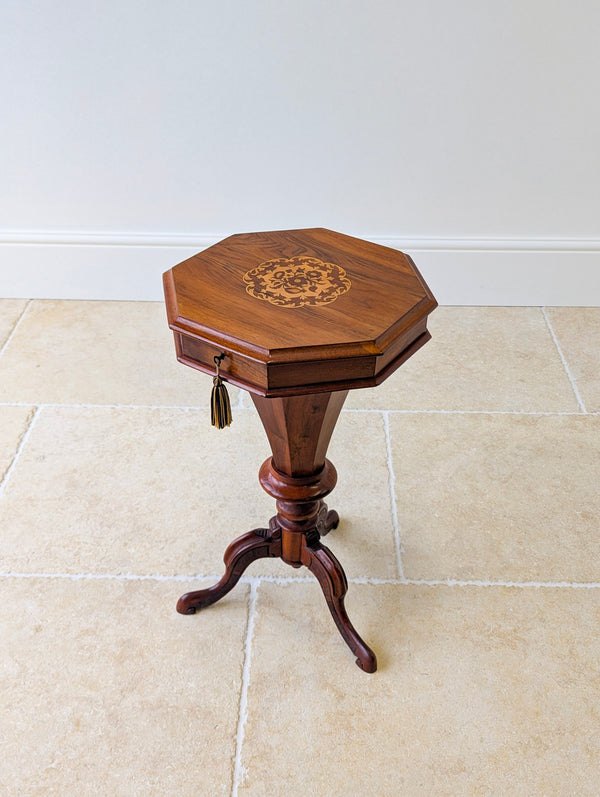 Antique Victorian Walnut Octagonal Sewing Table c.1860