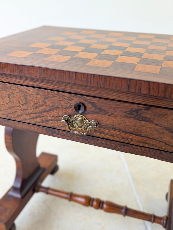 Antique Victorian Rosewood Games Table with Chess Table Top c.1890