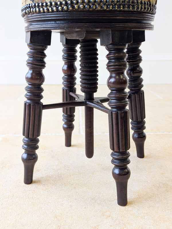 Antique Victorian Mahogany Adjustable Piano Stool c.1870