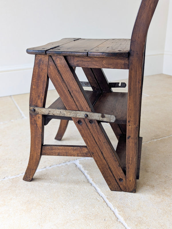 Antique Victorian Oak Metamorphic Library Chair / Steps c.1895