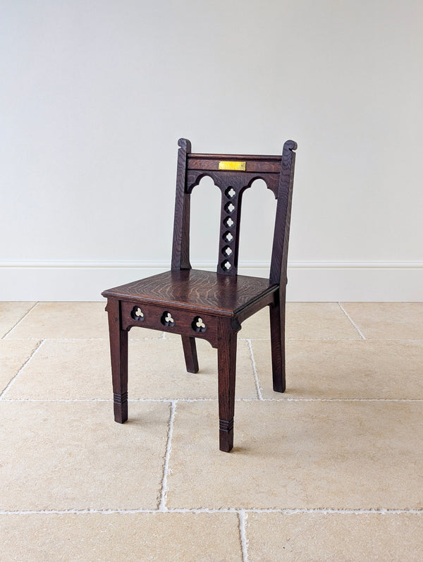 Antique Edwardian Gothic Revival Oak Church Chairs c.1911