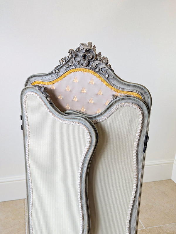 Antique Napoleon III Painted Three-Fold Room Screen c.1860