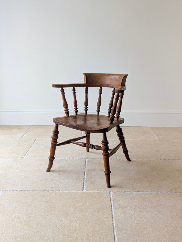 Antique Late Victorian Elm & Beech Captain's Desk Chair c.1880