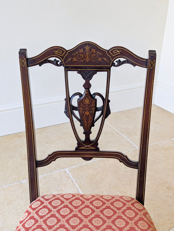Pair of Antique Edwardian Sheraton Revival Mahogany Salon Chairs c.1905