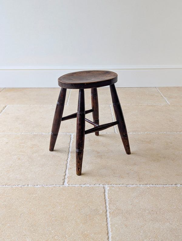 Antique Mid-Victorian English Oak Country Stool c.1860