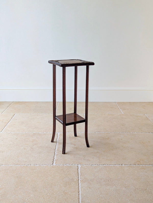 Antique Edwardian Arts & Crafts Oak Two-Tier Plant Stand c.1905
