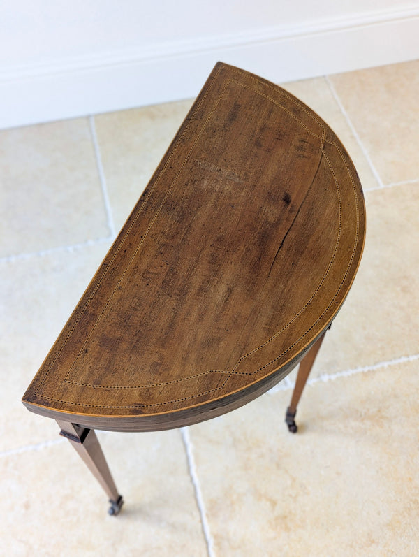 Antique Edwardian Mahogany Demilune Fold-Over Card Table c.1905