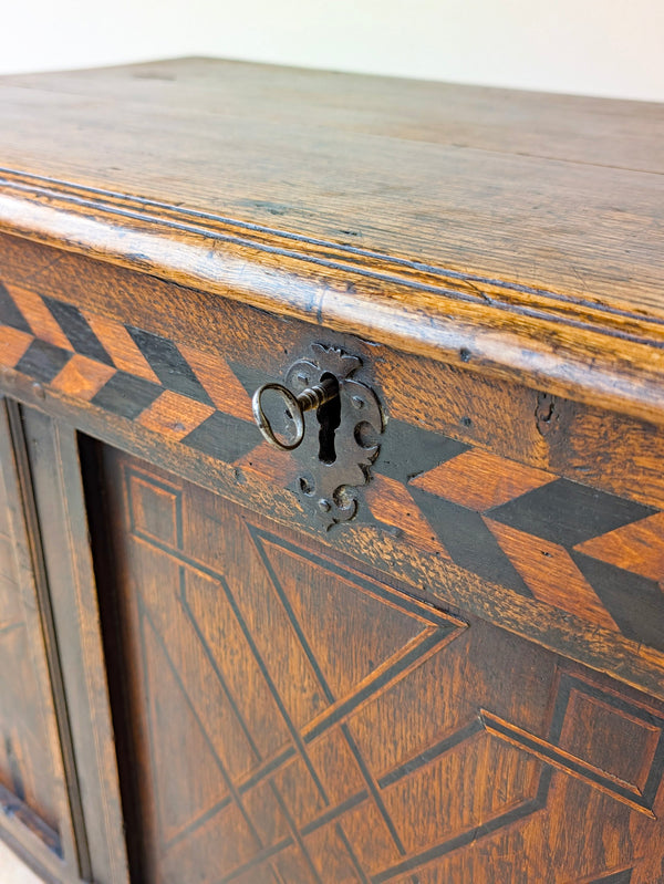 Antique Charles II West Yorkshire Inlaid Oak Coffer c.1680
