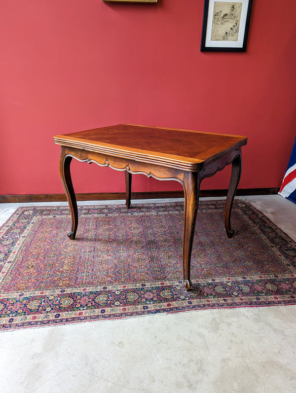 Antique Early 20th Century French Oak Parquetry Drawer Leaf Extending Dining Table