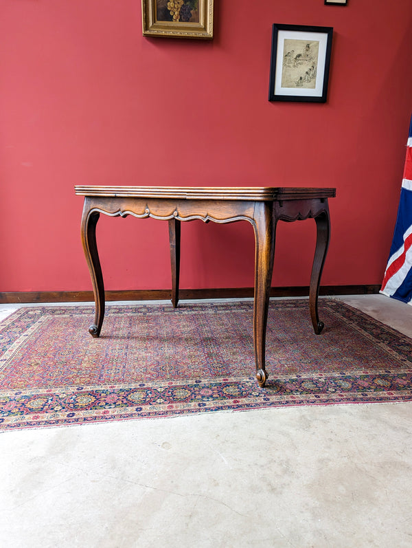 Antique Early 20th Century French Oak Parquetry Drawer Leaf Extending Dining Table