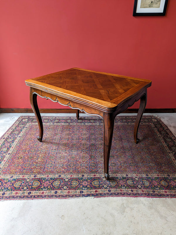 Antique Early 20th Century French Oak Parquetry Drawer Leaf Extending Dining Table