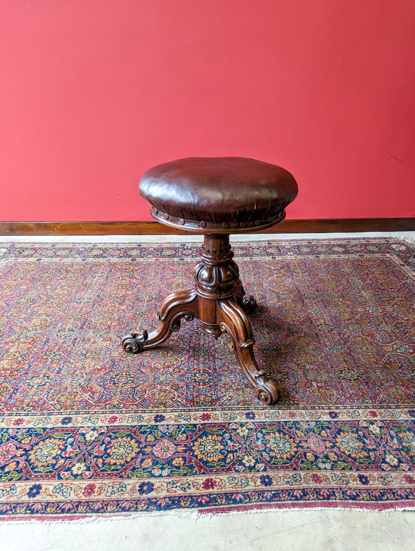 Antique Victorian Rosewood Circular Piano Stool by H. Brooks & Co