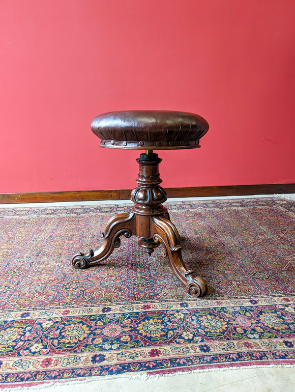 Antique Victorian Rosewood Circular Piano Stool by H. Brooks & Co