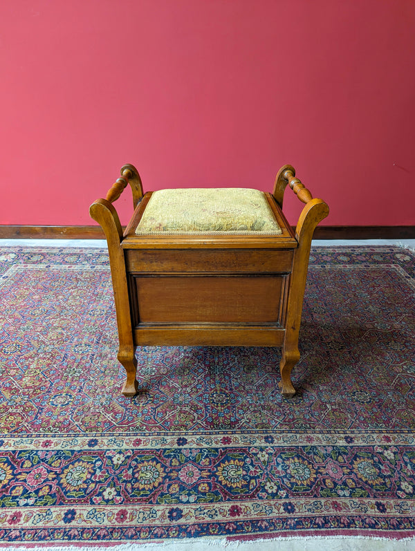 Antique Edwardian Walnut Piano Stool with Storage