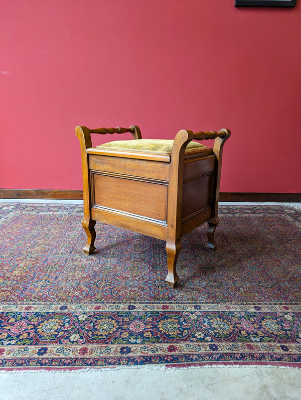 Antique Edwardian Walnut Piano Stool with Storage