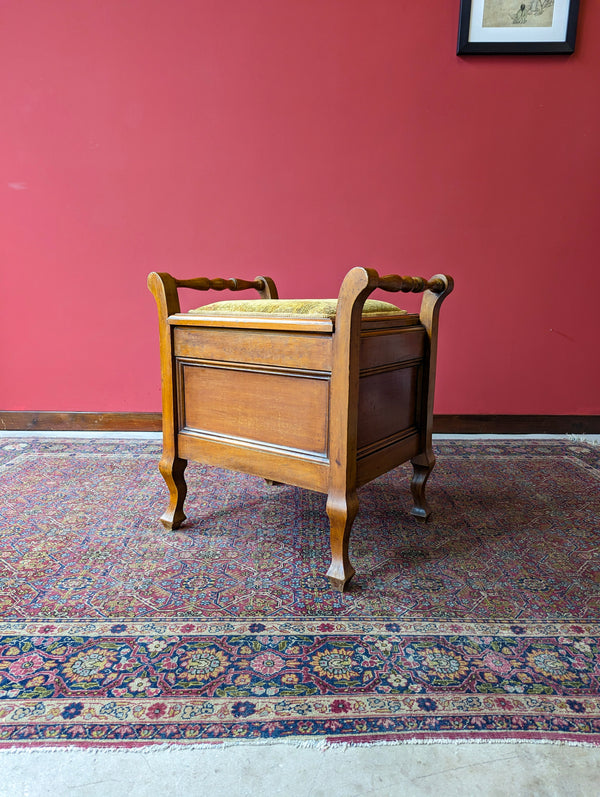 Antique Edwardian Walnut Piano Stool with Storage