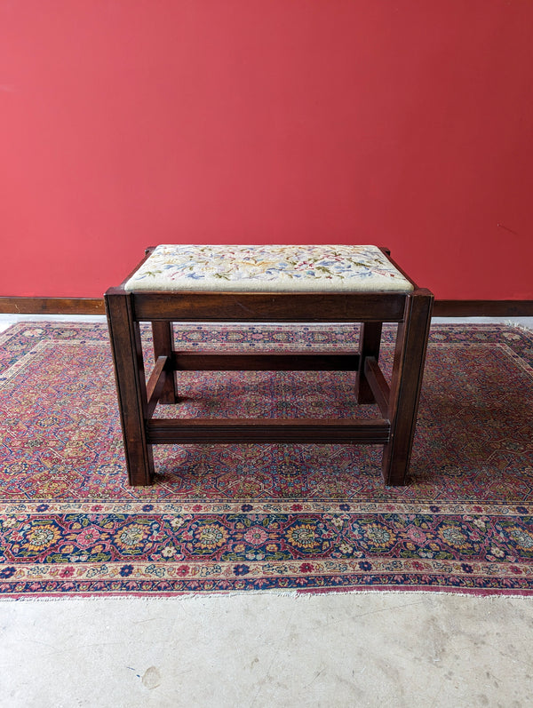 Antique Early 20th Century Oak Tapestry Stool / Footstool
