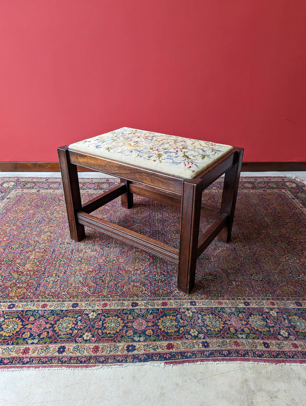 Antique Early 20th Century Oak Tapestry Stool / Footstool