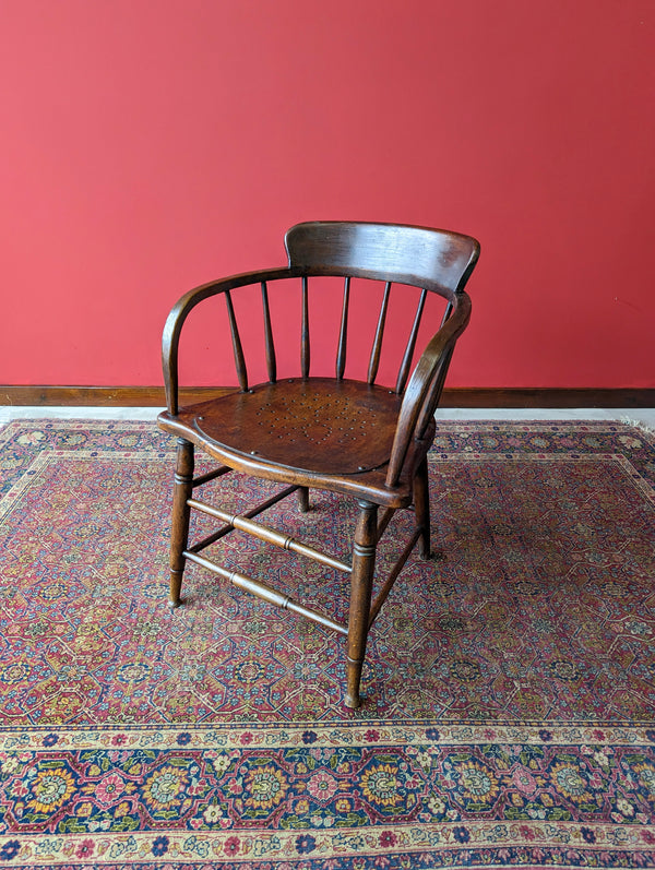 Antique Elm Captains Chair / Desk Chair Circa 1900