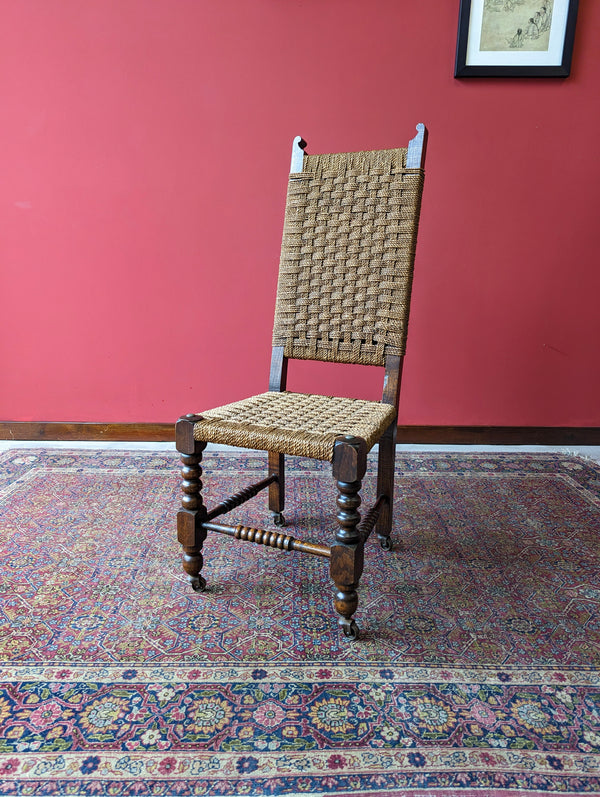 Antique Arts & Crafts Woven Oak Bobbin Side Chair Circa 1900