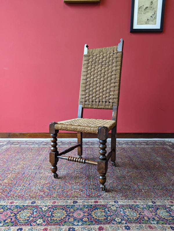 Antique Arts & Crafts Woven Oak Bobbin Side Chair Circa 1900