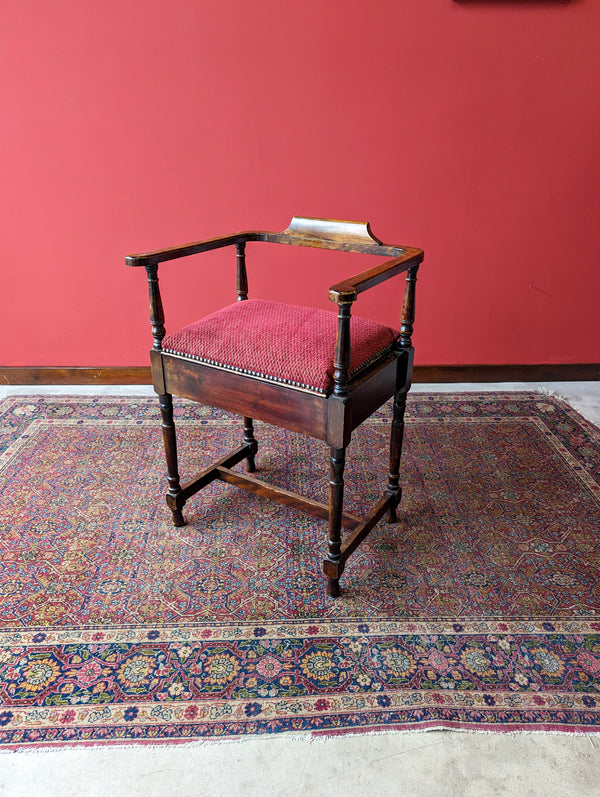 Antique Edwardian Mahogany Piano Stool with Seat Back