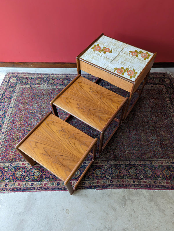 Mid Century Modern Teak Nest of 3 Tables with Drawer