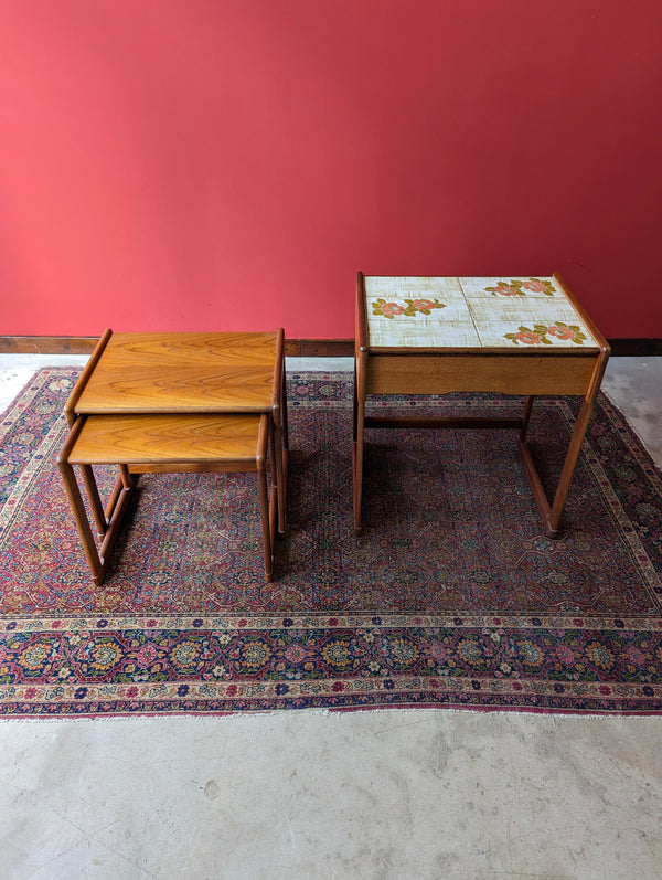 Mid Century Modern Teak Nest of 3 Tables with Drawer