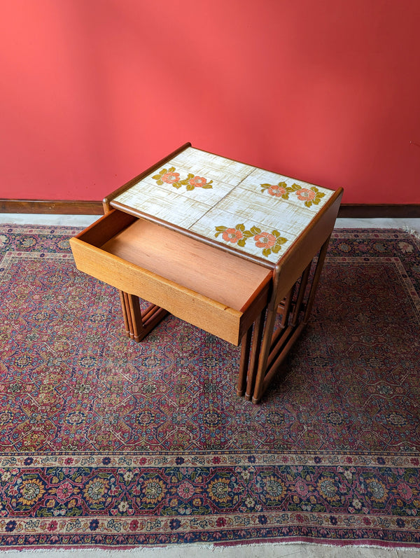 Mid Century Modern Teak Nest of 3 Tables with Drawer