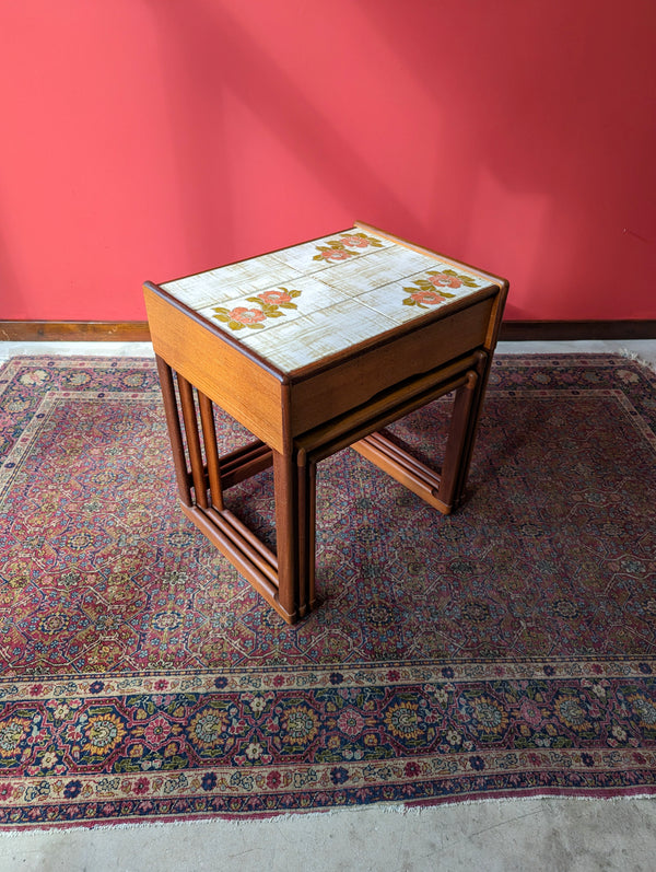 Mid Century Modern Teak Nest of 3 Tables with Drawer