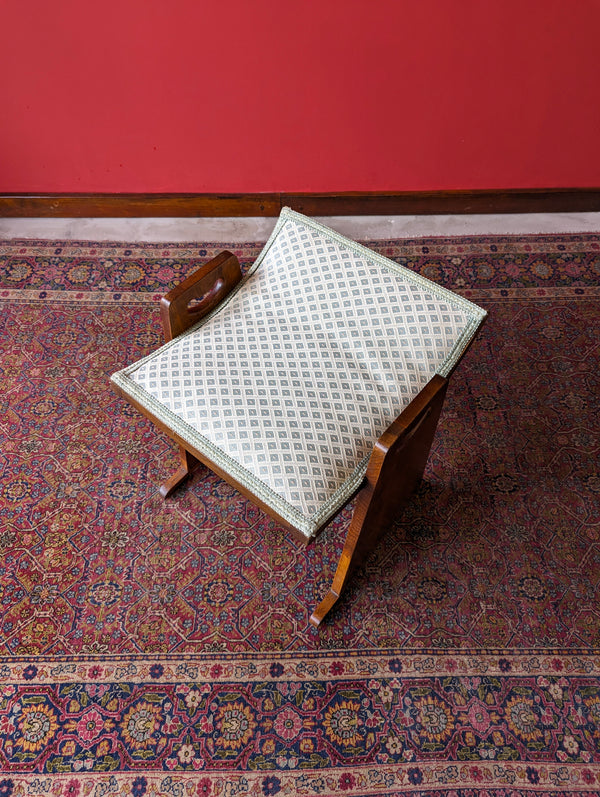 Mid Century Oak Upholstered Stool / Dressing Table Stool