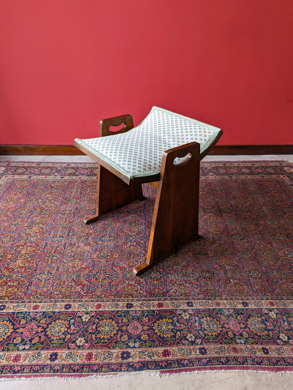 Mid Century Oak Upholstered Stool / Dressing Table Stool