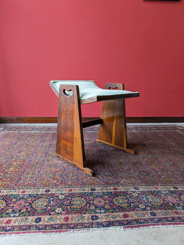 Mid Century Oak Upholstered Stool / Dressing Table Stool